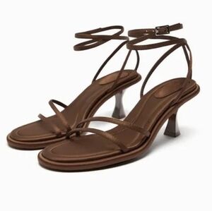 NWOT ZARA Strappy Satin Sandals In Cocoa EU Size 39 Summer Staple